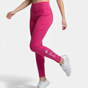 BARBIE Pink Leggings Size XL 14-16 High Waisted Mesh Pockets 26” Length